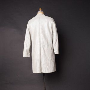 Vintage Long Light Gray Leather Coat